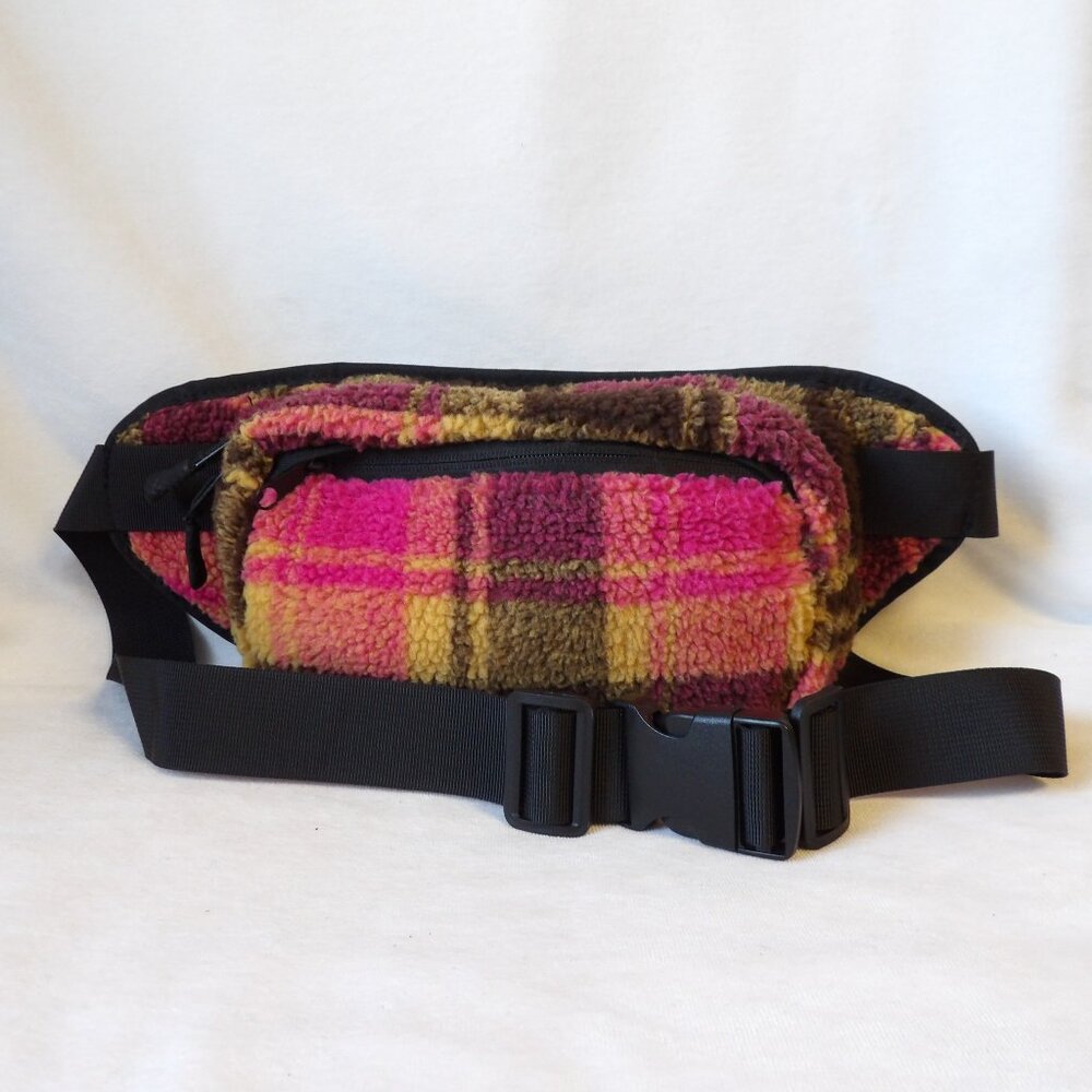 Plaid Pink Orange sherpa Fleece Fanny Pack Sling Bag Unbranded